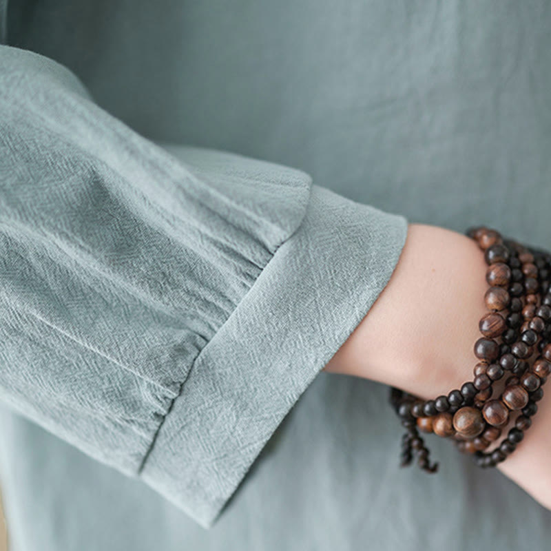 Buddha Stones Women's Spring Embroidered Flower Pattern Stand Collar Long Sleeve Cotton Shirt - image 14