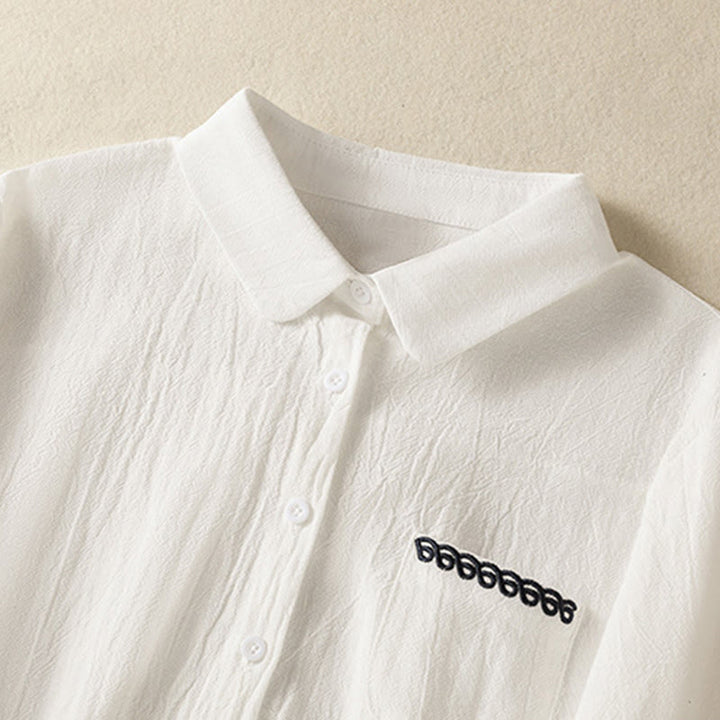 Buddha Stones Women's Spring Retro Plain Simple Embroidery Design Long Sleeve Cotton Shirt With Pocket - image 10