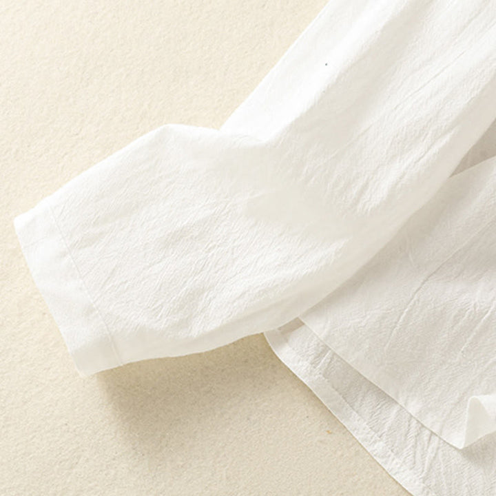 Buddha Stones Women's Spring Retro Plain Simple Embroidery Design Long Sleeve Cotton Shirt With Pocket - image 14