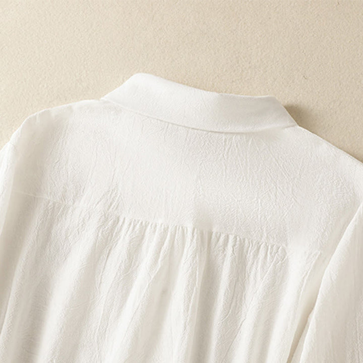 Buddha Stones Women's Spring Retro Plain Simple Embroidery Design Long Sleeve Cotton Shirt With Pocket - image 11