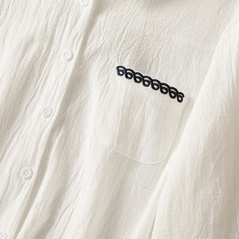 Buddha Stones Women's Spring Retro Plain Simple Embroidery Design Long Sleeve Cotton Shirt With Pocket - image 13