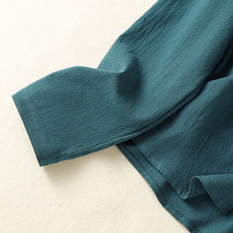 Buddha Stones Women's Spring Retro Plain Simple Embroidery Design Long Sleeve Cotton Shirt With Pocket - image 21