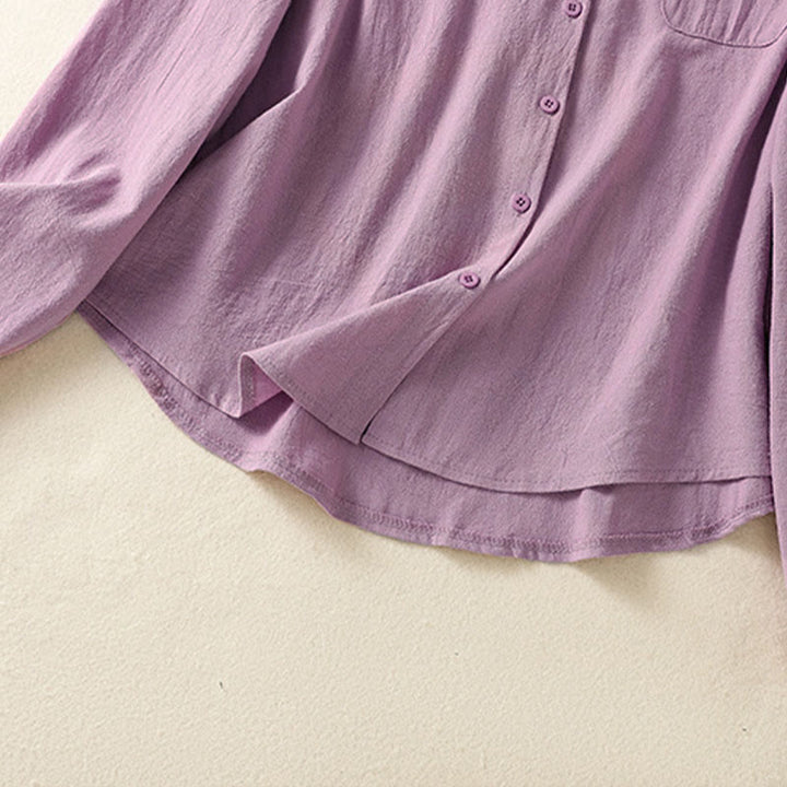 Buddha Stones Women's Spring Retro Plain Simple Embroidery Design Long Sleeve Cotton Shirt With Pocket - image 7