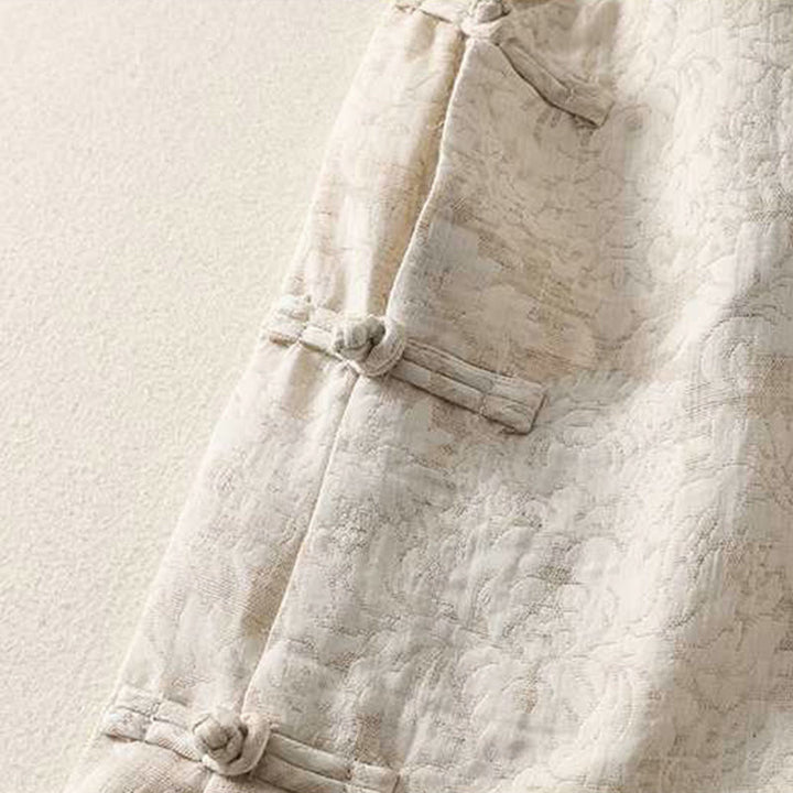 Buddha Stones Women's Commute Textured Pattern Frog-Button Design Long Sleeve Cotton Linen Shirt - image 4