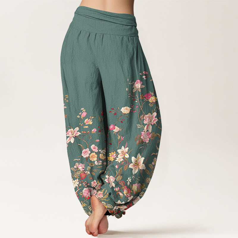 Buddha Stones Pure Cotton Exquisite Colorful Flower Pattern Women's Elastic Waist Harem Pants - image 9