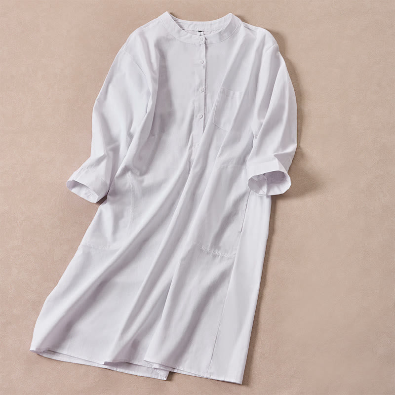 Buddha Stones Fall Solid Color Buttons Design Three Quarter Sleeve Cotton Women's Shirts With Pockets - image 9