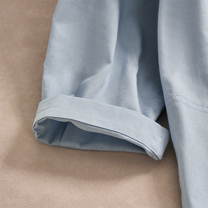 Buddha Stones Fall Solid Color Buttons Design Three Quarter Sleeve Cotton Women's Midi Dress With Pockets - image 3