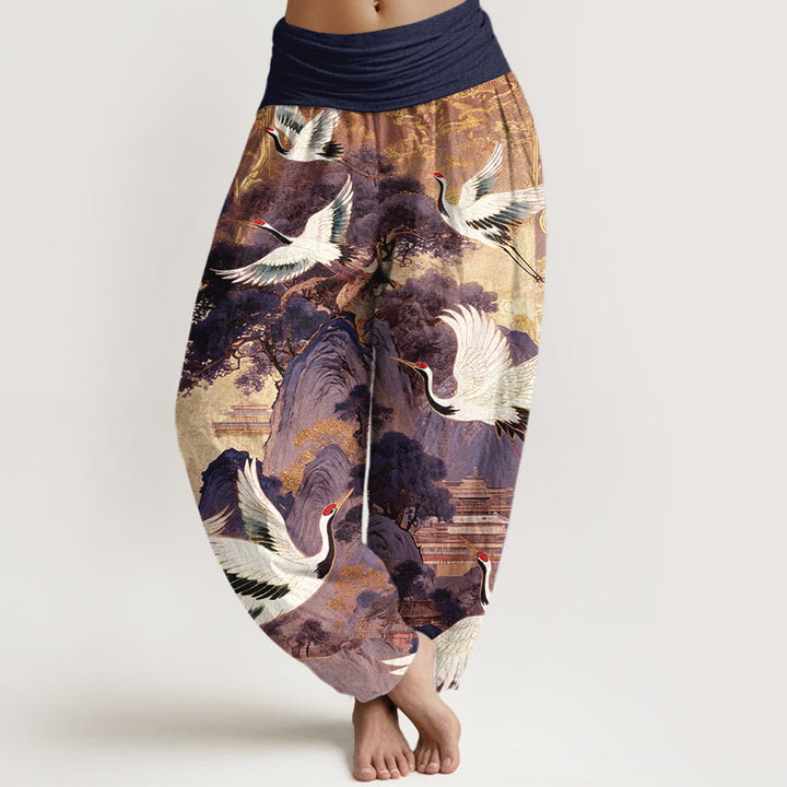 Buddha Stones Pure Cotton Gorgeous Crane Mountain Pine Tree Pattern Women's Elastic Waist Harem Pants - DarkViolet - US16，UK/AU20，EU48 (3XL) - image 5