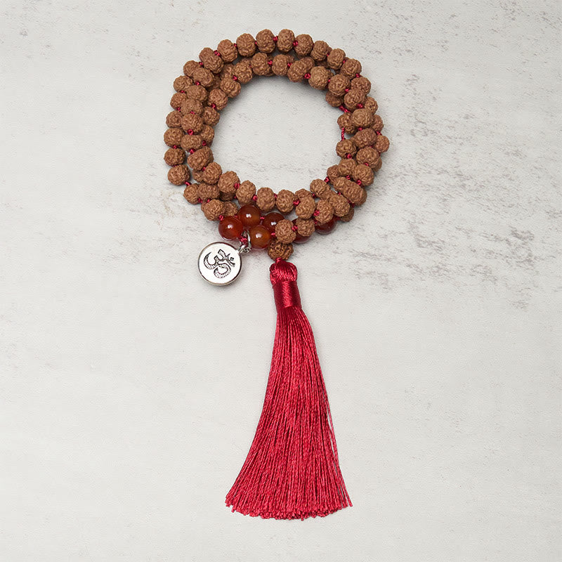 Buddha Stones Tibetan 108 Beads Bodhi Seed Om Symbol Charm Tassel Wealth Auspiciousness Mala - image 1