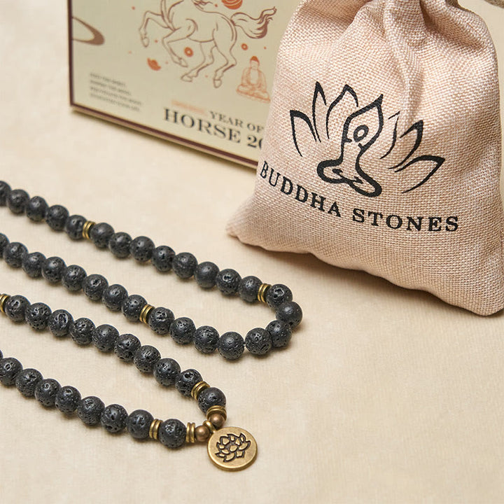 Buddha Stones Retro Lotus Symbol Charm Lava Rock Bead Healing New Beginning Mala - image 5