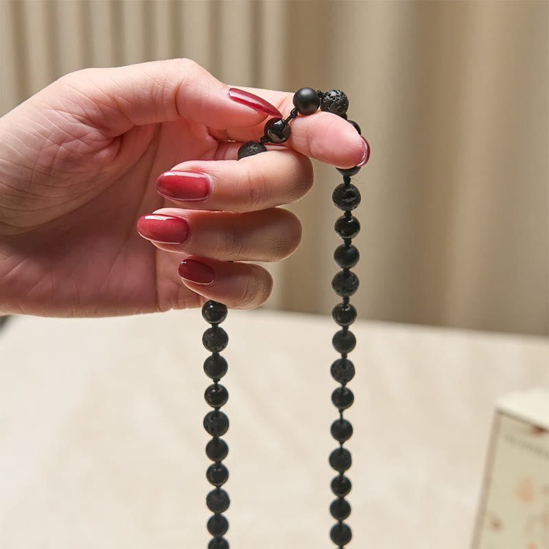 Buddha Stones 8mm Beads Black Onyx Lava Rock Tassel Protection Fortune Mala - image 4