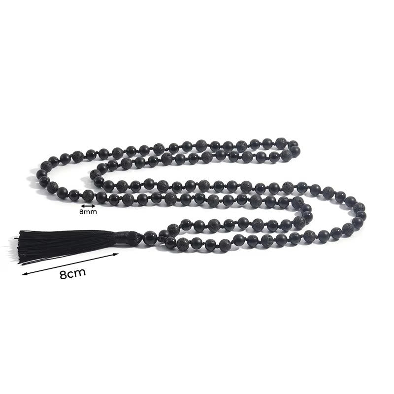 Buddha Stones 8mm Beads Black Onyx Lava Rock Tassel Protection Fortune Mala - image 6