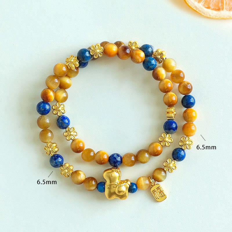 Buddha Stones Year Of The Horse Fu Character Lazurite Tiger Eye Serenity Double Wrap Bracelet - image 9