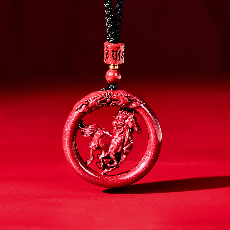 Buddha Stones Year Of The Horse Carving Peace Buckle Natural Cinnabar Concentration Necklace Pendant - Horse - image 0