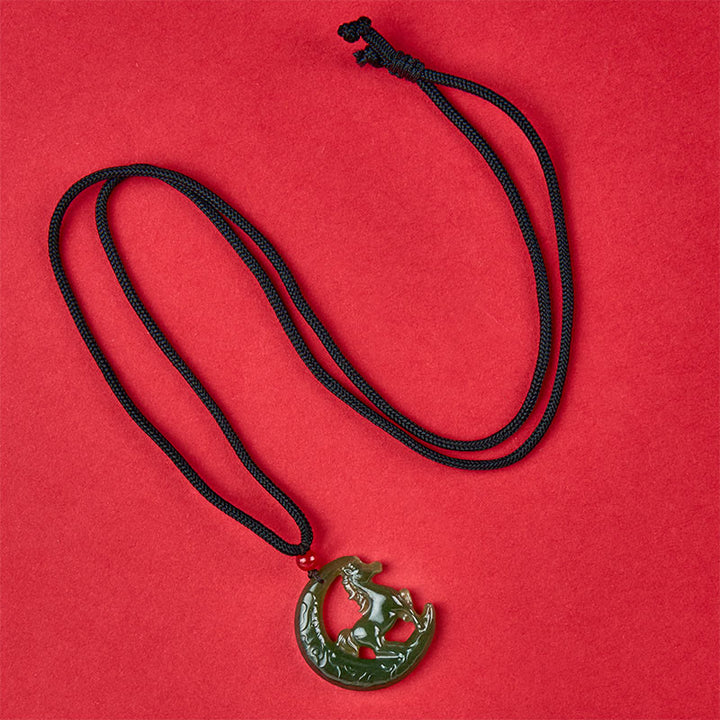 Buddha Stones Chinese Zodiac Year Of The Horse Charm Carved Jade Luck Prosperity Necklace Pendants - image 4
