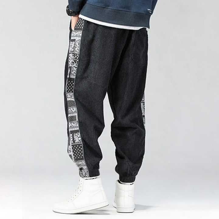 Buddha Stones Fall Solid Drawstring Side Paisley Pattern Straight Leg Ankle-length Corduroy Men's Pants With Pockets - image 4