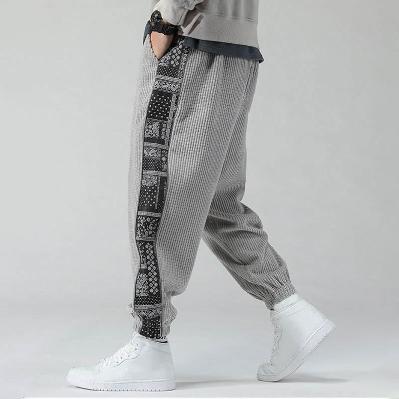 Buddha Stones Fall Solid Drawstring Side Paisley Pattern Straight Leg Ankle-length Corduroy Men's Pants With Pockets - image 17