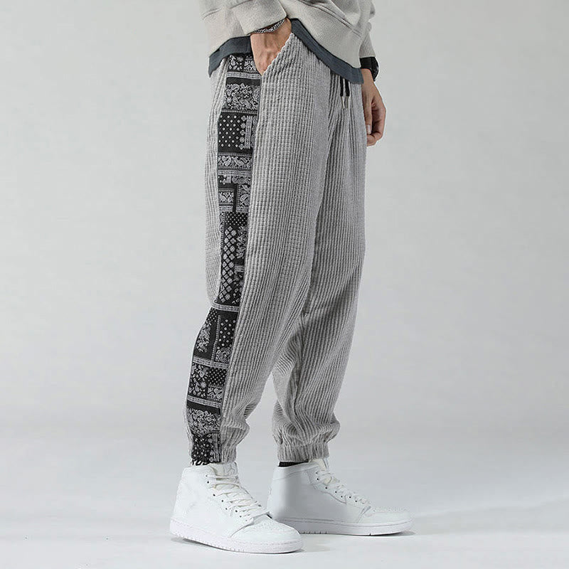 Buddha Stones Fall Solid Drawstring Side Paisley Pattern Straight Leg Ankle-length Corduroy Men's Pants With Pockets - image 14