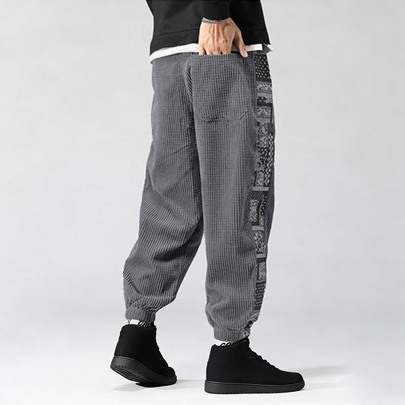 Buddha Stones Fall Solid Drawstring Side Paisley Pattern Straight Leg Ankle-length Corduroy Men's Pants With Pockets - image 23