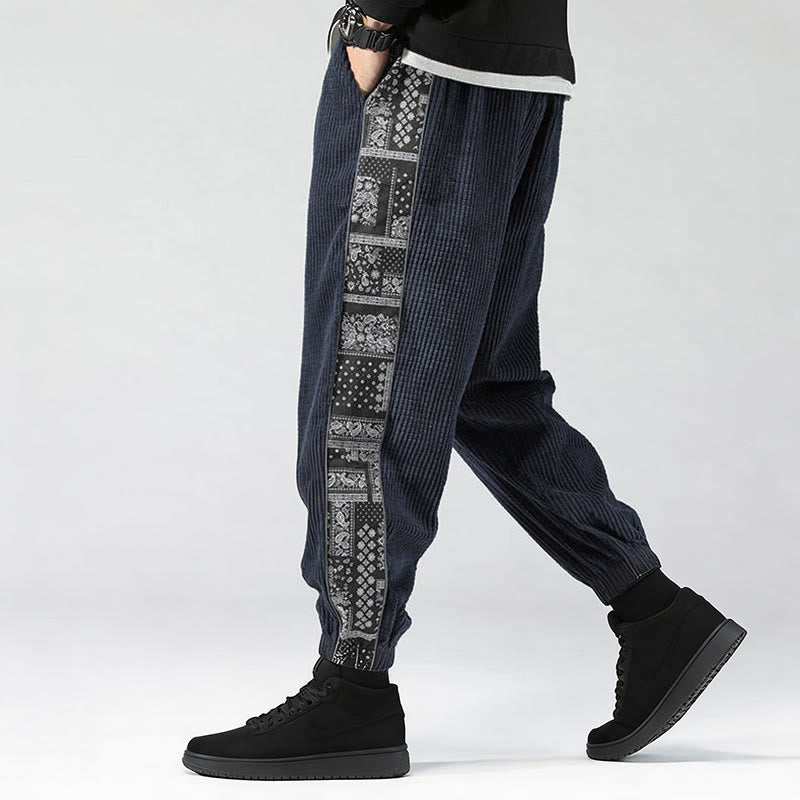 Buddha Stones Fall Solid Drawstring Side Paisley Pattern Straight Leg Ankle-length Corduroy Men's Pants With Pockets - image 29