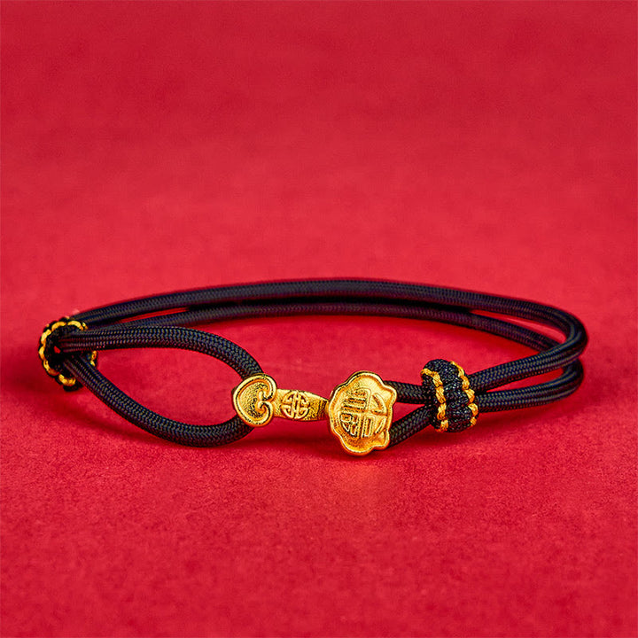 Buddha Stones Ruyi Handle Fu Character Copper Plated Gold Rope Adjustable Luck Bracelet - image 7