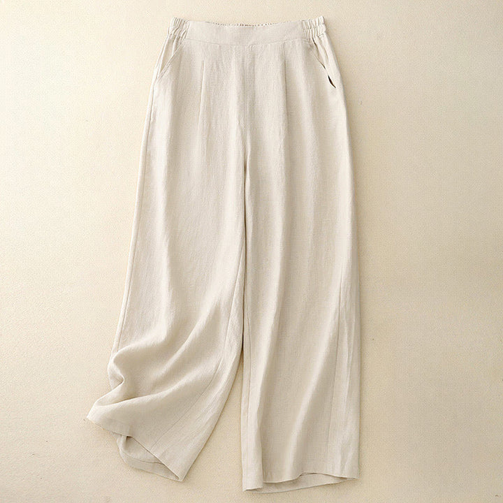 Buddha Stones Women's Spring Plain Simple 7-8 Length Cotton Pants With Pockets - Beige - US12，UK/AU16，EU44 (2XL) - image 11