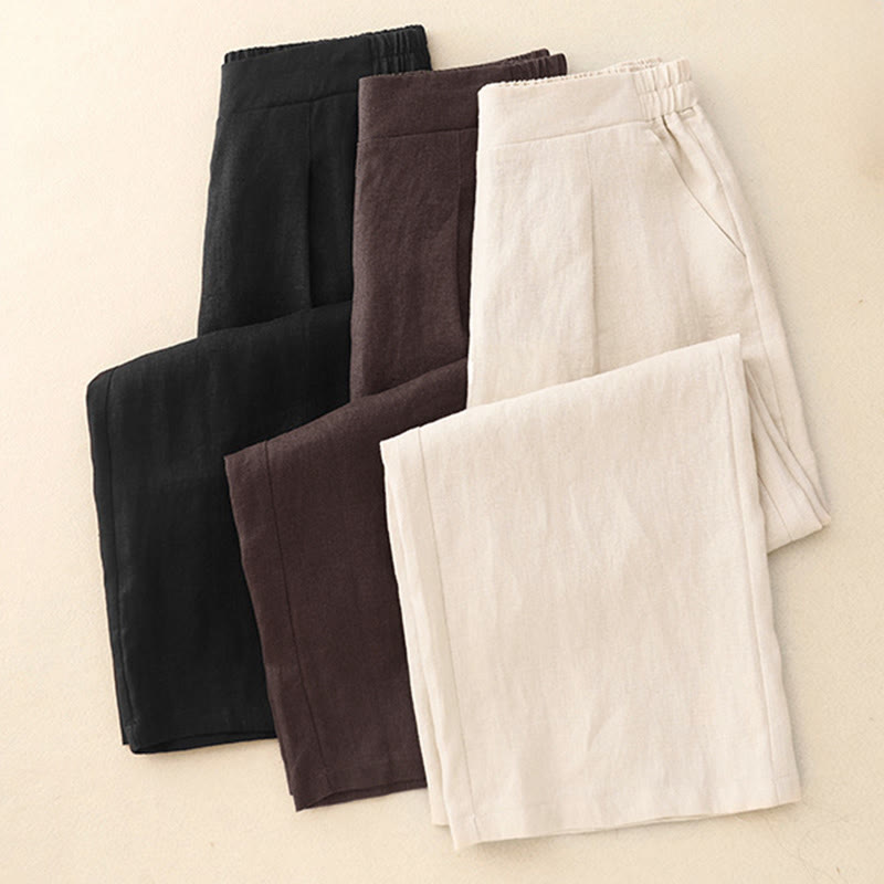 Buddha Stones Women's Spring Plain Simple 7-8 Length Cotton Pants With Pockets - image 21