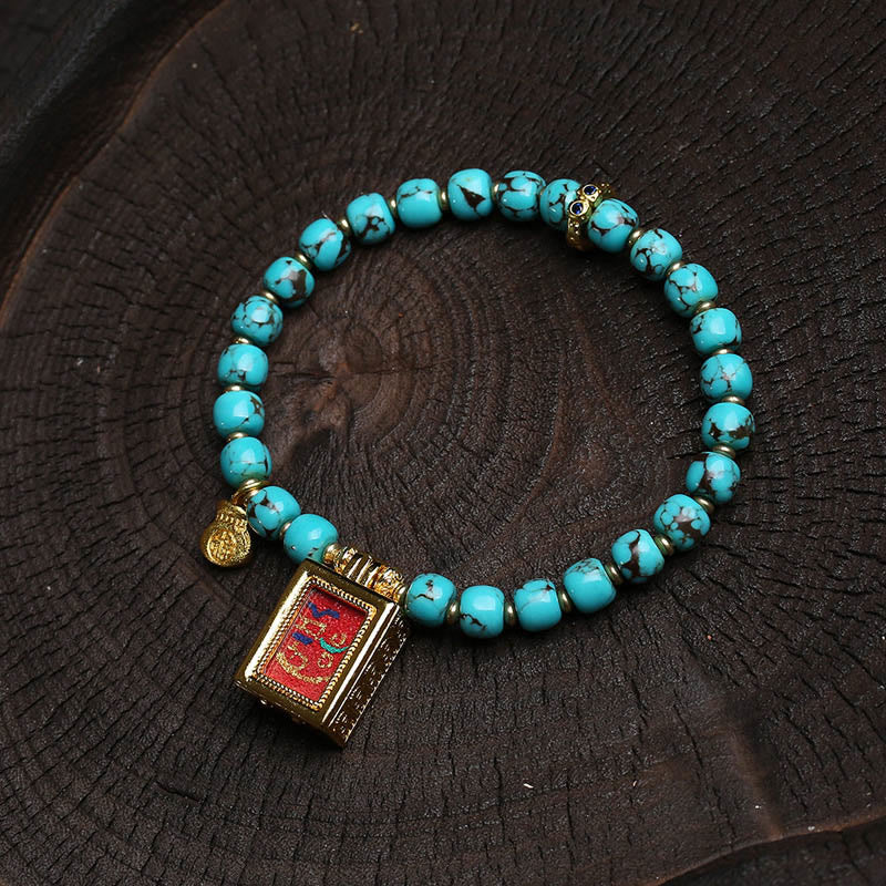 Buddha Stones Turquoise Fu Character Protection Bracelet - image 1