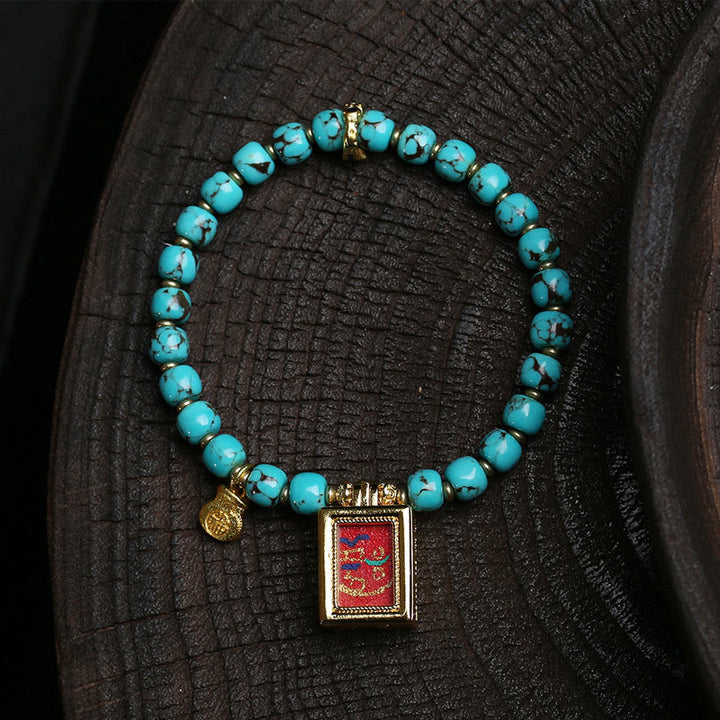 Buddha Stones Turquoise Fu Character Protection Bracelet - Turquoise(Wrist Circumference:16-17cm) - image 0