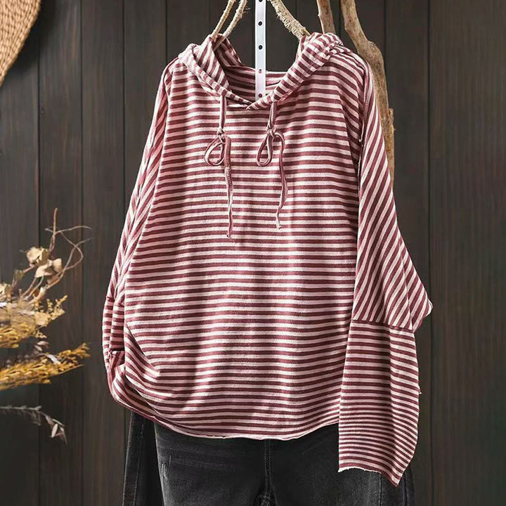 Buddha Stones Spring Striped Pattern Long Sleeve Women's Cotton Hoodie - DarkRed - US4-8/10，UK/AU8-12/14，EU36-40/42 (F) - image 2