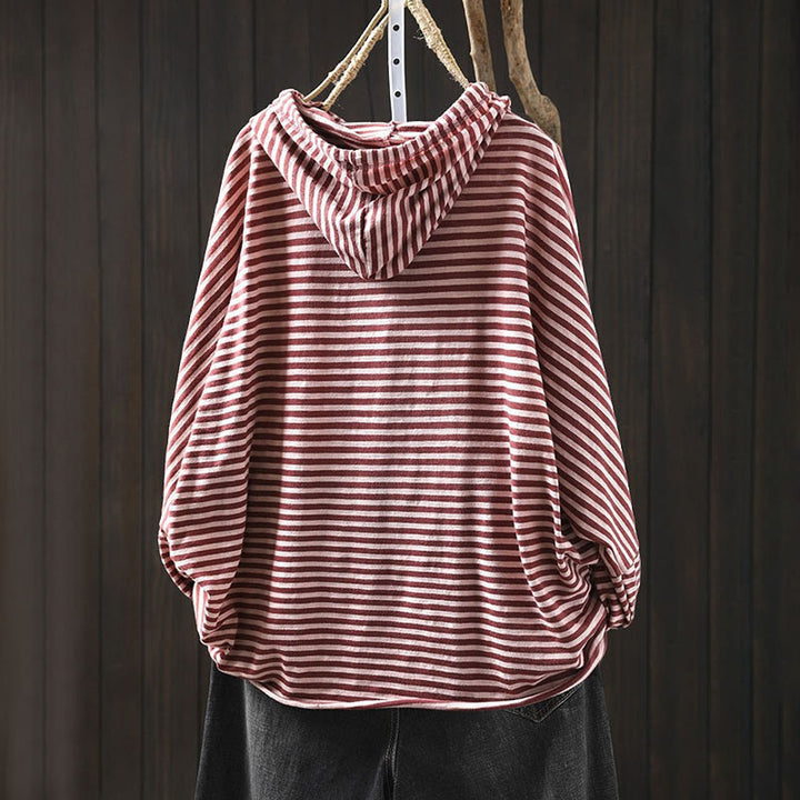 Buddha Stones Spring Striped Pattern Long Sleeve Women's Cotton Hoodie - image 3