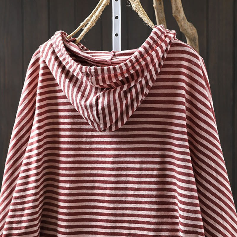 Buddha Stones Spring Striped Pattern Long Sleeve Women's Cotton Hoodie - image 5