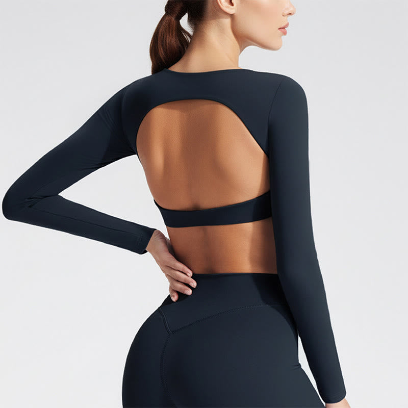 Buddha Stones Long Sleeve Backless Bra Sports Fitness Yoga Women's Tank Top - DarkSlateBlue - US12，UK/AU16，EU44 (XL) - image 0