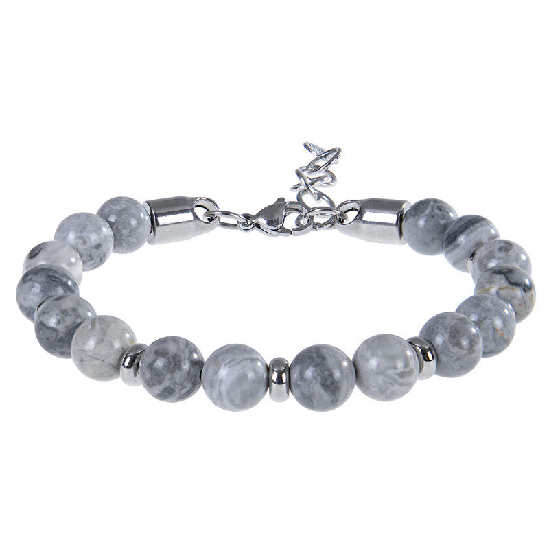 Buddha Stones Tiger Eye Various Natural Stone Beads Protection Bracelet - Grey Jasper(Wrist Circumference:17-20 cm) - image 4