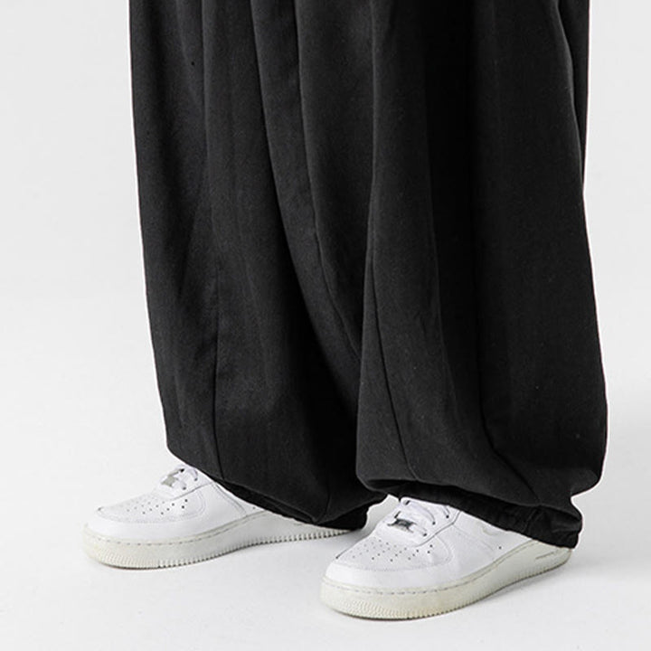 Buddha Stones Winter Commute Plain Drawstring Design Men's Wide Leg Cotton Pants With Pockets - image 47