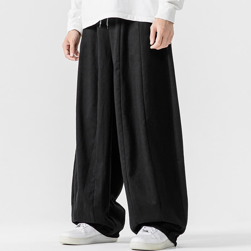 Buddha Stones Winter Commute Plain Drawstring Design Men's Wide Leg Cotton Pants With Pockets - image 41