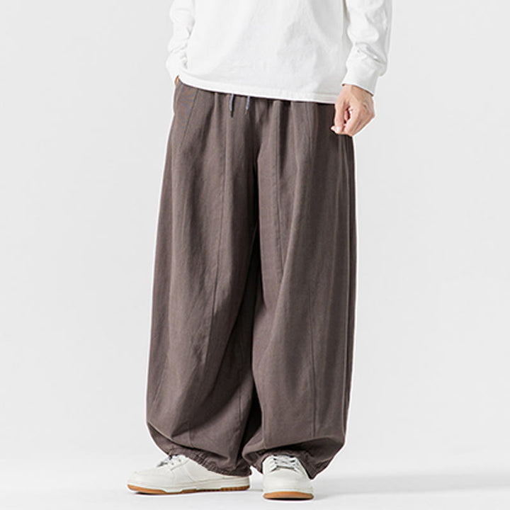 Buddha Stones Winter Commute Plain Drawstring Design Men's Wide Leg Cotton Pants With Pockets - image 27