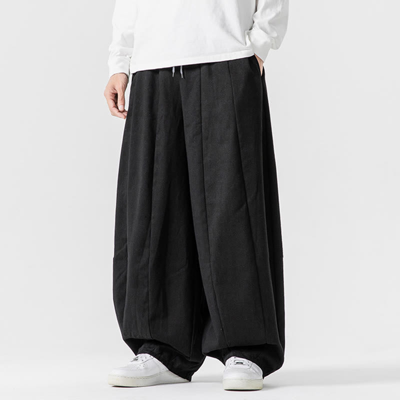 Buddha Stones Winter Commute Plain Drawstring Design Men's Wide Leg Cotton Pants With Pockets - image 39
