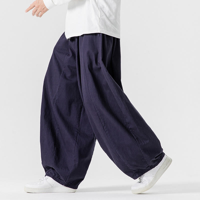 Buddha Stones Winter Commute Plain Drawstring Design Men's Wide Leg Cotton Pants With Pockets - image 6