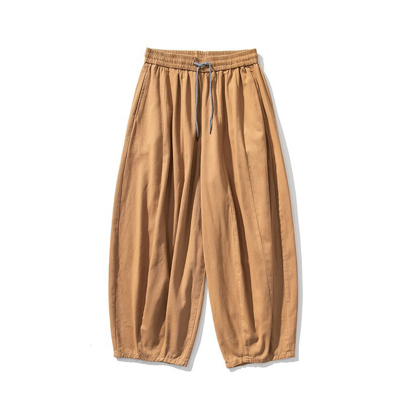 Buddha Stones Winter Commute Plain Drawstring Design Men's Wide Leg Cotton Pants With Pockets - image 17