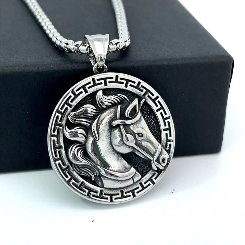 Buddha Stones Year Of The Horse Titanium Steel Balance Necklace Pendants - image 1