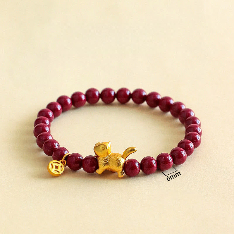 Buddha Stones Cute Lucky Cat Charm Garnet Cinnabar Calm Protection Beaded Bracelet - image 8