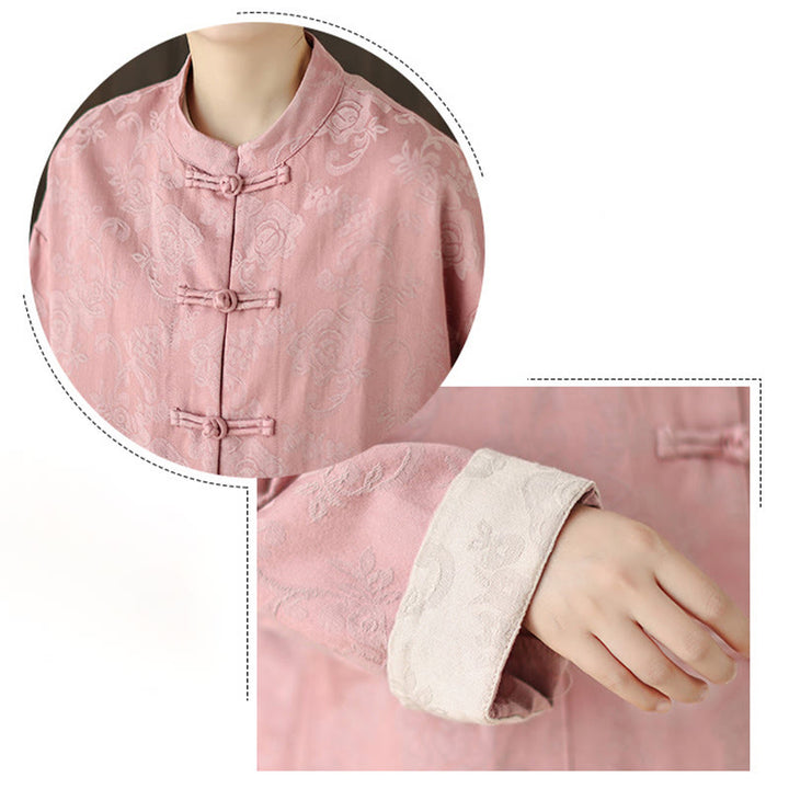 Buddha Stones Fall Floral Print Frog-Button Stand Collar Long Sleeve Women's Cotton Shirt - image 13