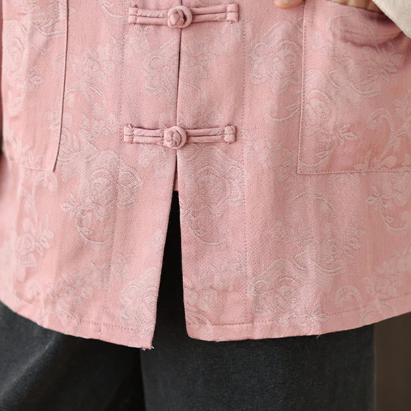 Buddha Stones Fall Floral Print Frog-Button Stand Collar Long Sleeve Women's Cotton Shirt - image 8