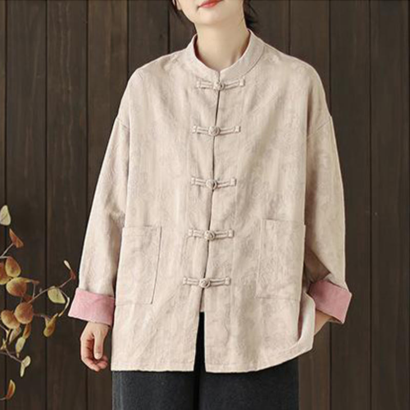 Buddha Stones Fall Floral Print Frog-Button Stand Collar Long Sleeve Women's Cotton Shirt - image 16