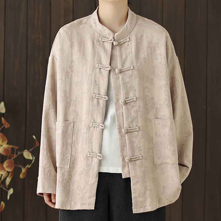 Buddha Stones Fall Floral Print Frog-Button Stand Collar Long Sleeve Women's Cotton Shirt - image 17