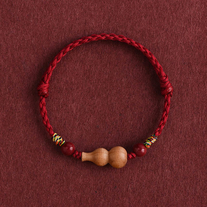 Buddha Stones Gourd Peach Wood Rope Adjustable Wealth Luck Bracelet - Darkred Rope(Wrist Circumference: 15-19cm) - image 0