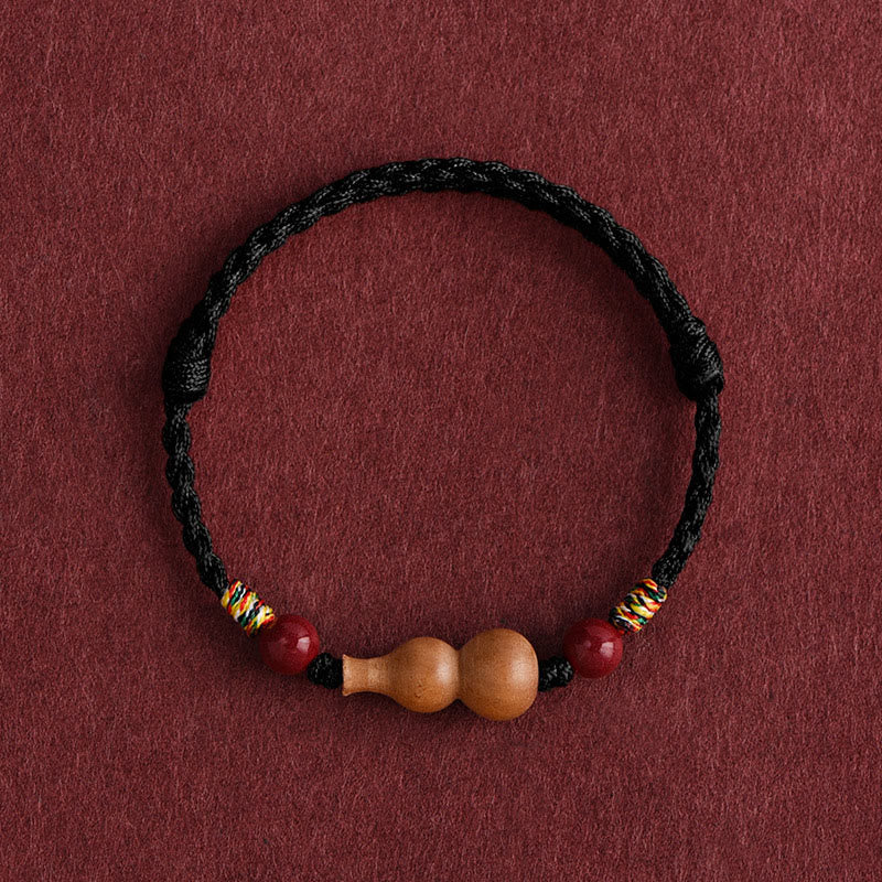 Buddha Stones Gourd Peach Wood Rope Adjustable Wealth Luck Bracelet - Black Rope(Wrist Circumference: 15-19cm) - image 13