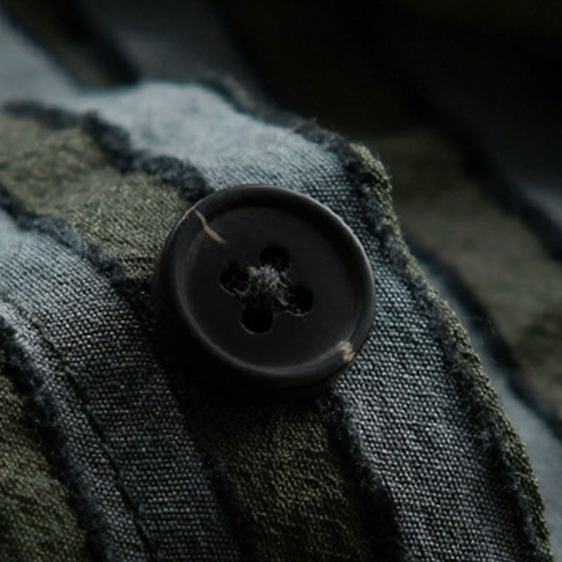 Buddha Stones Vintage Striped Buttons Down Stand Collar Long Sleeve Men's Cotton Shirt - image 4