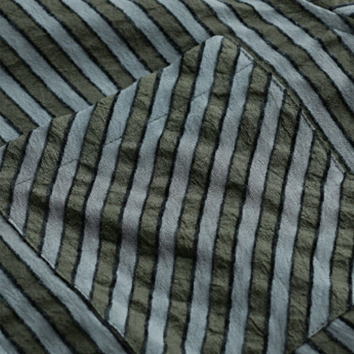 Buddha Stones Vintage Striped Buttons Down Stand Collar Long Sleeve Men's Cotton Shirt - image 5